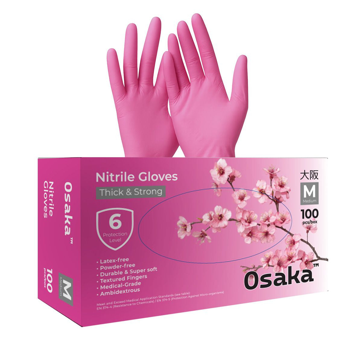 Нитриловые перчатки Osaka- Мастер-коробка: 10 упаковок, размер Medium ,Pink , 3.5 gr
