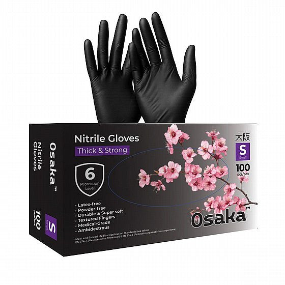Нитриловые перчатки Osaka- Мастер-коробка: 10 упаковок, размер Small, Black, 3.5 gr